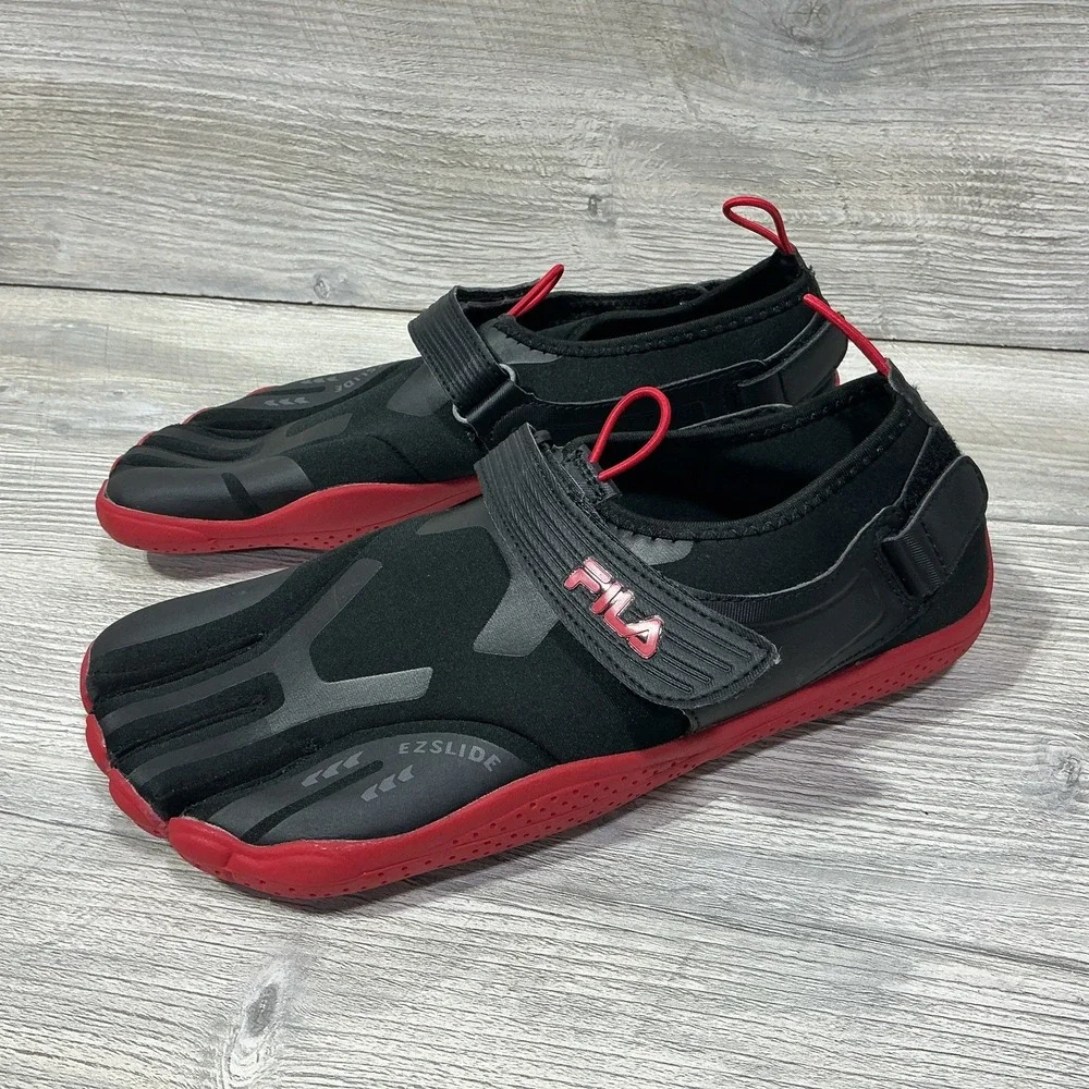 Fila Skele-Toes EZ Slide Drainage Barefoot Running Shoes Black Red Mens Size 10